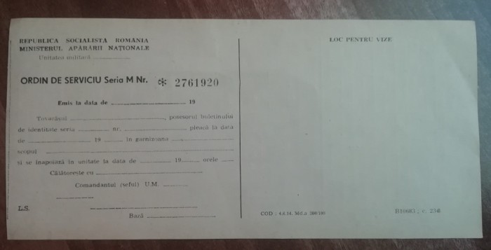 QW13 10 - militar - comunism - ordin de serviciu - pentru militari