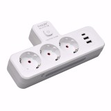 Triplu Stecher Multifunctional cu 2 x Usb QC3.0 - 1PD 20W si Lumina de Veghe