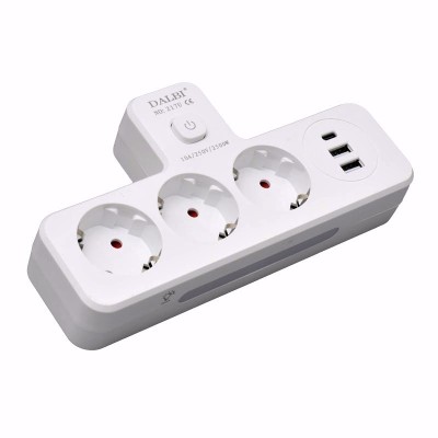 Triplu Stecher Multifunctional cu 2 x Usb QC3.0 - 1PD 20W si Lumina de Veghe foto