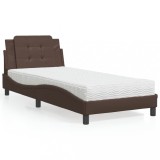 Cumpara ieftin Pat cu saltea, maro, 90x200 cm, piele ecologică