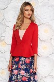 Sacou StarShinerS rosu elegant cambrat cu maneci trei-sferturi cu peplum din stofa usor elastica