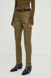 G-Star pantaloni femei, culoarea verde, mulata, high waist