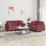 vidaXL Set canapea cu perne, 2 piese, roșu vin, material textil