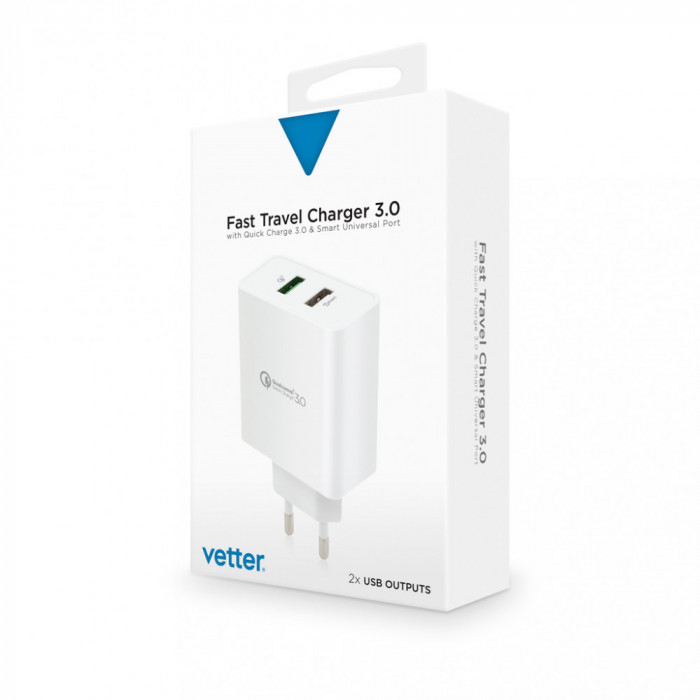 Incarcator de Retea Vetter Fast Travel Charger, Quick Charge 3.0, Smart Port, White