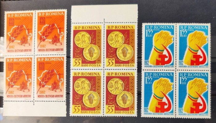 ROMANIA 1962 - Incheierea colectivizarii agriculturii - bloc de 4 MNH** LP 536
