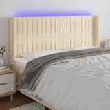 VidaXL Tăblie de pat cu LED, crem, 163x16x118/128 cm, textil