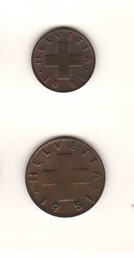 SV * Elvetia LOT 1 + 2 RAPPEN 1951 AUNC+