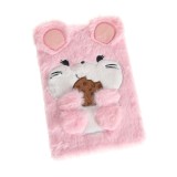 Agenda cu coperta pufoasa roz si decor ursulet