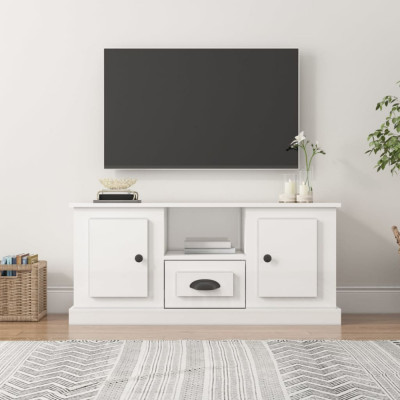 Comodă TV, alb extralucios, 100x35,5x45 cm, lemn prelucrat foto