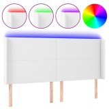 Cumpara ieftin Tablie de pat cu LED, alb, 163x16x118/128 cm, piele ecologica