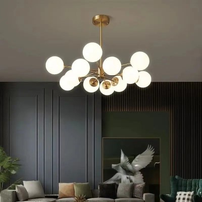 Candelabru vintage, 12 globuri albe x E27, diametru 70CM, bronz foto