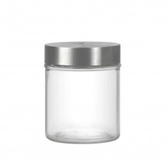 Recipient cu capac Milos Round, Domotti, 9.8 x 12.3 cm, 700 ml, sticla/inox, transparent/argintiu