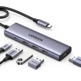 DOCKING Station Ugreen, &quot;CM498&quot; conec PC USB Type-C, USB 3.2 x 2|HDMI 4Kx1 la 60Hz|USB-C x 2 PD 100W, aluminiu, gri &quot;45379&quot; (timbru verde 0.8 lei) - 6