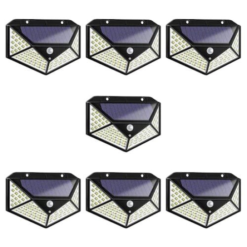 Set 7 lampi cu incarcare solara FOXMAG24, senzor miscare, 3 trepte de iluminare, 100 LED