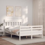VidaXL Cadru de pat cu tăblie, 140x190 cm, alb, lemn masiv