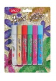 Set 6 Lipici cu Sclipici Colorat Daco Art, 10.5ml/tub - Ideal pentru Proiecte Creative, Papetarie si Birotica