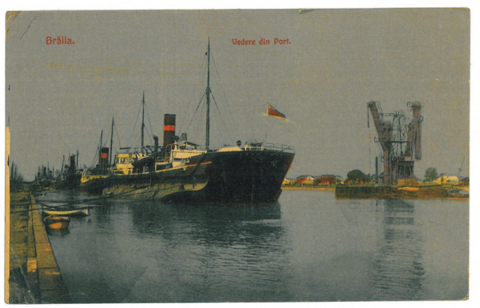 451 - BRAILA, harbor, ships, Romania - old postcard - used - 1921