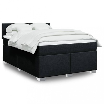 vidaXL Pat box spring cu saltea, negru, 140x200 cm, textil 3288206 foto