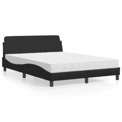 vidaXL Pat cu saltea, Dover, negru, 140x200 cm, piele ecologică 3208417 foto