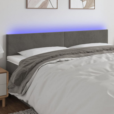 vidaXL Tăblie de pat cu LED, gri &amp;icirc;nchis, 200x5x78/88 cm, catifea foto