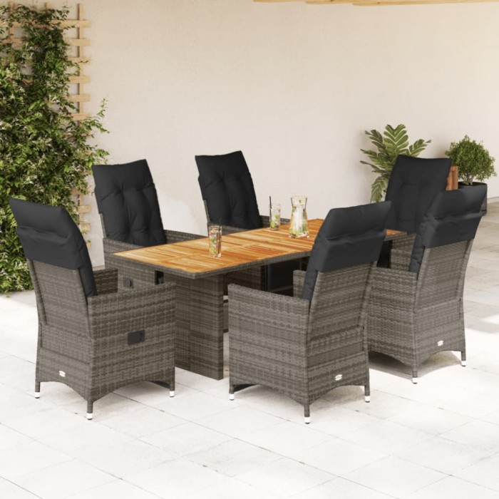 Gossi set bistro de gradina cu perne, 7 piese, gri, poliratan
