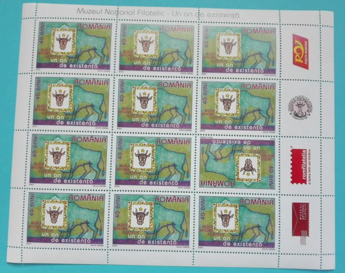 TIMBRE ROM&Acirc;NIA L.P.1695b/2005 MUZEUL NAȚIONAL FILATELIC coală 12 timbre MNH