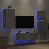 VidaXL Comode TV de perete cu lumini LED, 4 piese, gri beton