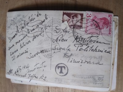 Ilustrata circulatie Romania Regele Ferdinant Timbru aviatie Timisora foto
