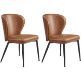 VASAGLE Set 2 scaune dining bucatarie EKHO, tapitate cu piele ecologica si picioare metalice, 55x52x81 cm, maro caramel
