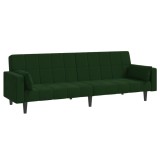 Canapea extensibila cu 2 locuri, 2 perne, verde inchis catifea, DKD Home Decor