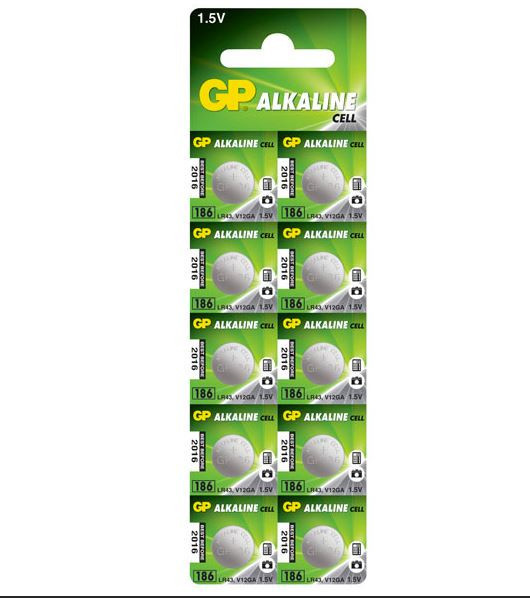 Baterie GP Batteries, butoni (AG12/LR43) 1.5V alcalina, blister 10 buc.