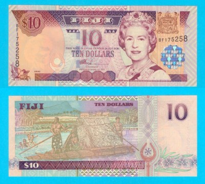 Fiji (p#106) 10 Dollars 2002 UNC &amp;#039;Pasăre Kikau&amp;#039; serie: BF175258 foto