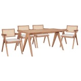Cumpara ieftin Set masa si scaune pentru sufragerie Winslow &Iota; set 5 piese lemn de arbore de cauciuc, culoarea nuc deschis 160x85x75cm