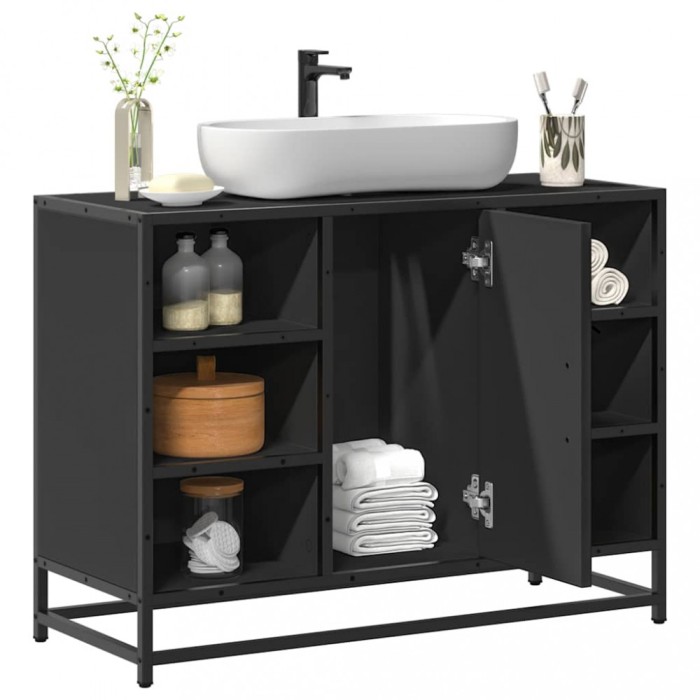 vidaXL Dulap chiuveta de baie, negru, 80x33x60 cm, lemn compozit 849289