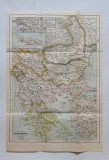 Harta Peninsula Balcanica cu Romania (Vechiul Regat), litografiata in anul 1895 de G. Freytag &amp; Berndt Wien / Viena, 52,5 x 36 cm, Europa