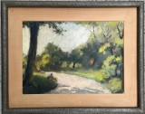Traian Sfintescu (1905-1959) Tablou Peisaj interbelic bucureștean &ldquo;In Cismigiu pe banca&rdquo;, pictura ulei pe p&acirc;nză inramata 41x51 cm