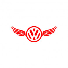 Sticker auto &amp;quot;Volkswagen cu aripi&amp;#039;&amp;#039;, 20x7 cm, Rosu foto