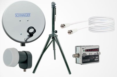 MOBILES SAT-SET MIT 40CM PARABOLANTENNE, SINGLE LNB, STATIV, KABEL SAT-FINDER SATSET440 SCHWAIGER foto