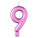 Lum&acirc;nare Petrecere Aniversară, Nr. 9, Fucsia Metalizat, 3.5x6.5cm, Oem