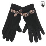 Manusi de iarna pentru femei, cu fundita leopard si varfuri pentru ecrane tactile, negre - 1 pereche, CMCLASS