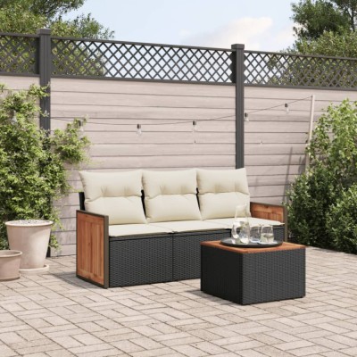 vidaXL Set mobilier de grădină cu perne, 4 piese, negru, poliratan 3227442 foto