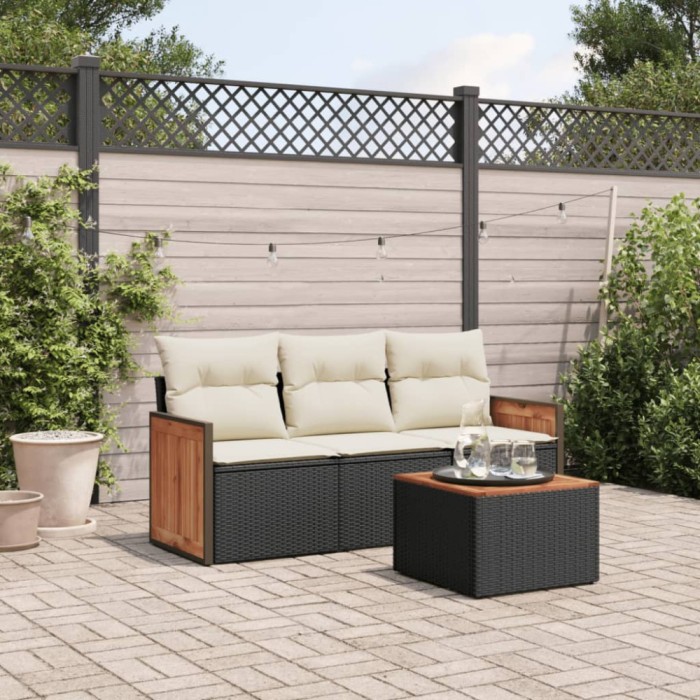 vidaXL Set mobilier de grădină cu perne, 4 piese, negru, poliratan 3227442