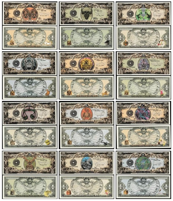 !!! SUA = FANTASY NOTES - SET COMPLET ZODIAC - 2022 - UNC / DESEN NOU