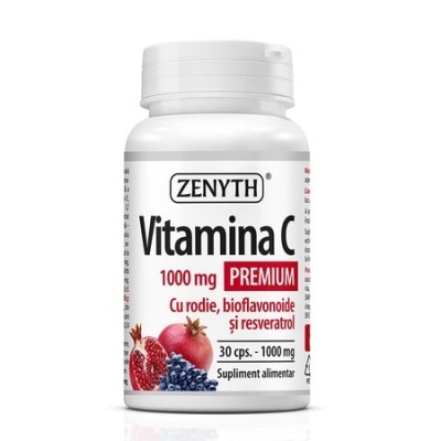 Vitamina C Premium cu rodie, bioflavonoide si resveratrol, 1000 mg, 30 capsule, Zenyth foto