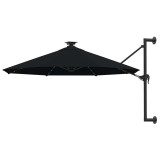 Cumpara ieftin Umbrela de soare montata pe perete cu LED-uri, negru, 300 cm