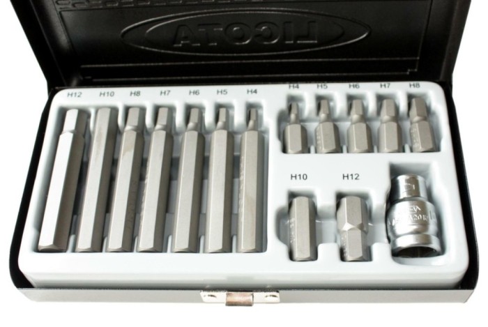 Set de biți, Oțel S2, 3/8 inch, HEX 10mm, H4-H12, 30+75mm, Suport biți Boni