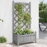 vidaXL Jardinieră cu spalier, gri, lemn masiv de brad