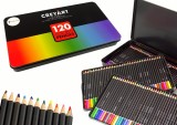 Set creioane colorate in cutie de metal, 120 elemente, Lean 16121