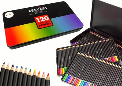 Set creioane colorate in cutie de metal, 120 elemente, Lean 16121 foto
