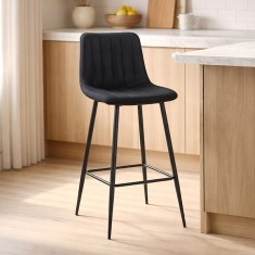 Scaun de bucatarie/bar, Artool, Pozza, catifea neagra, picioare metal negru, 43x35x104 cm